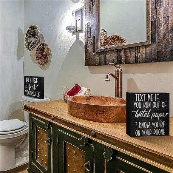 2 Pieces Farmhouse Bathroom Signs Decor Wooden Box Sign Funny Bathroom Wall Art - Picture 5 of 7